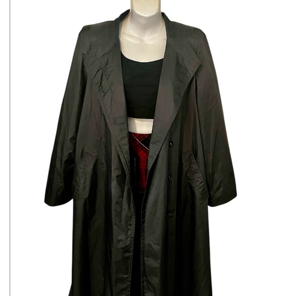 Luba Jackets & Blazers - Luba Vintage Womans Black Nyon Asymmetrical Long Quilted Trench Rain Coat 9/10